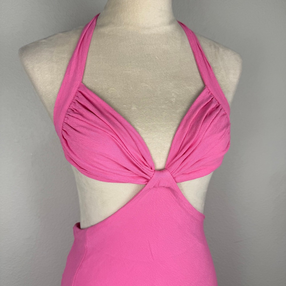 Babyboo Kamilla Mini Dress Pink Halter Cutout 3 Ties Sz XS Vibrant Summer Party - Picture 3 of 9